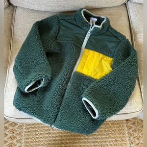 Hanna Andersson Dark Green Sherpa Jacket with Yellow Chest Pocket